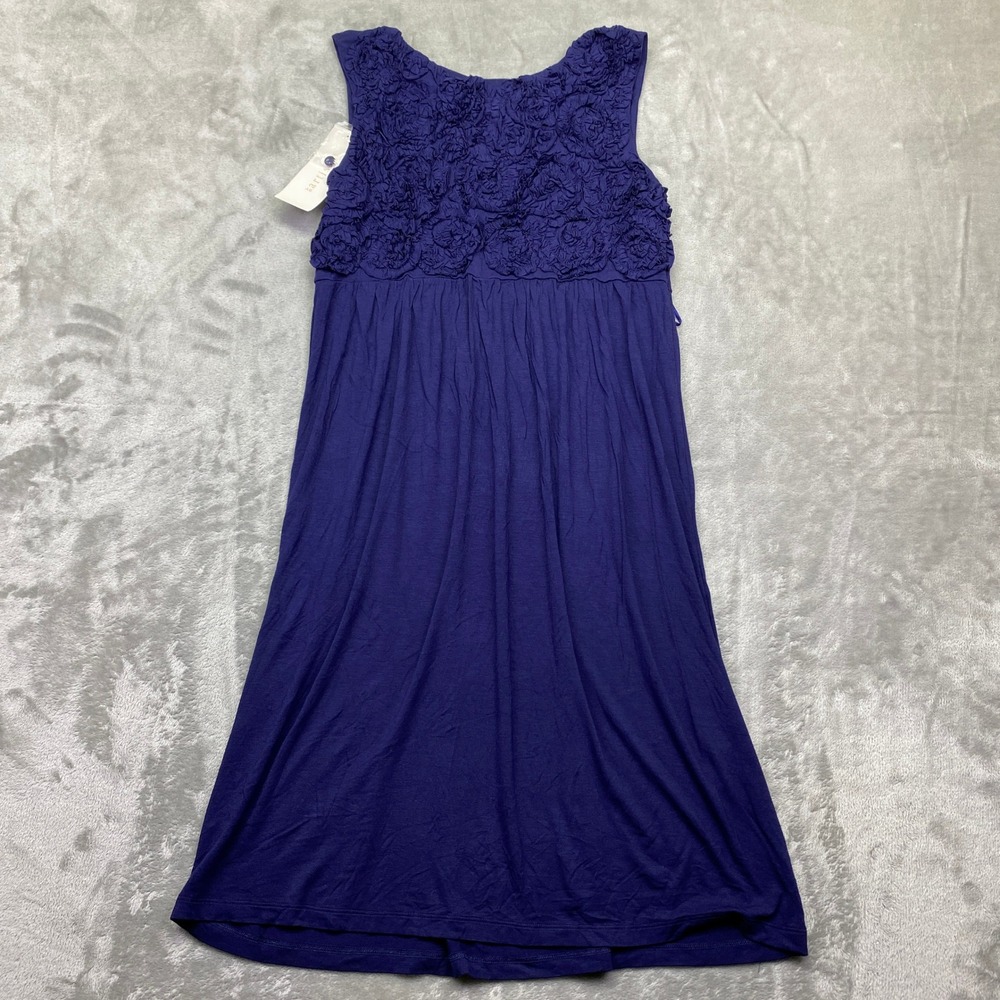 Artisan Knit Dress Rosette Velvet Blue Sleeveless Midi M Boho Preppy Grunge